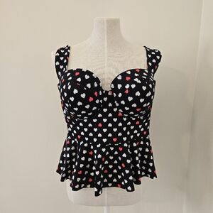 Torrid Heart Print Peplum Swimsuit Top Tankini Size 2x